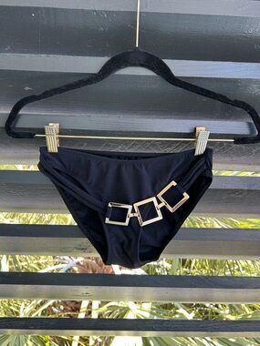 Tara Grinna Black Bikini Bottom with Gold Square Accents